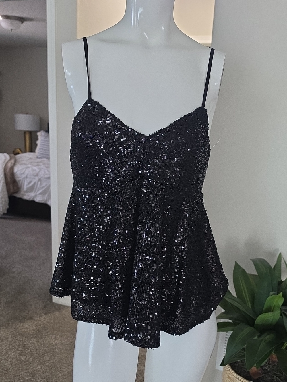 Eyeshadow Black Sequin Spaghetti Strap Camisole